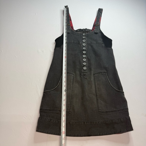 Free People Black Denim Mini Dress overall bibs goth deep pockets Xs - Picture 5 of 9